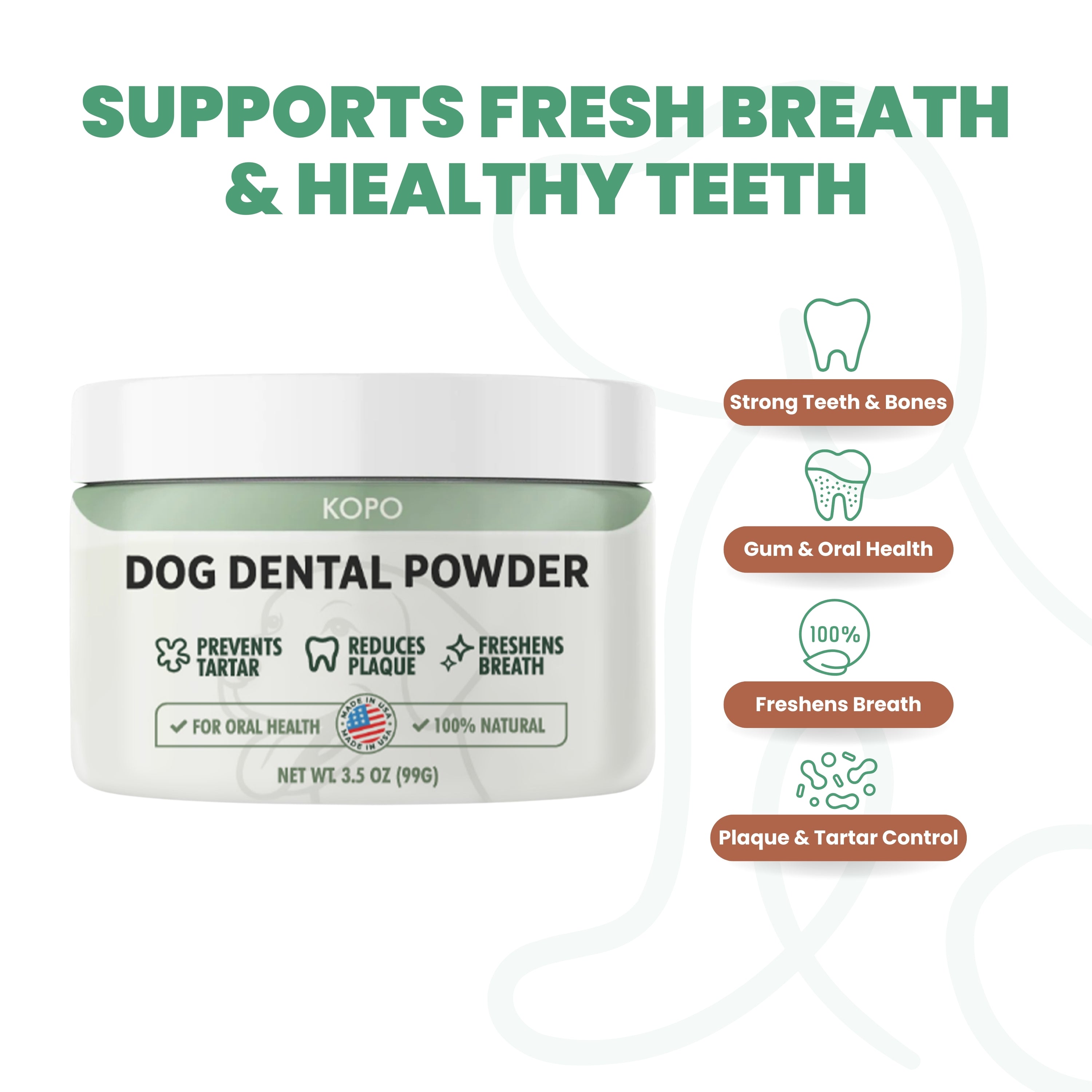 Kopo Dog Dental Powder – Natural Plaque & Breath Support Topper for All Breeds