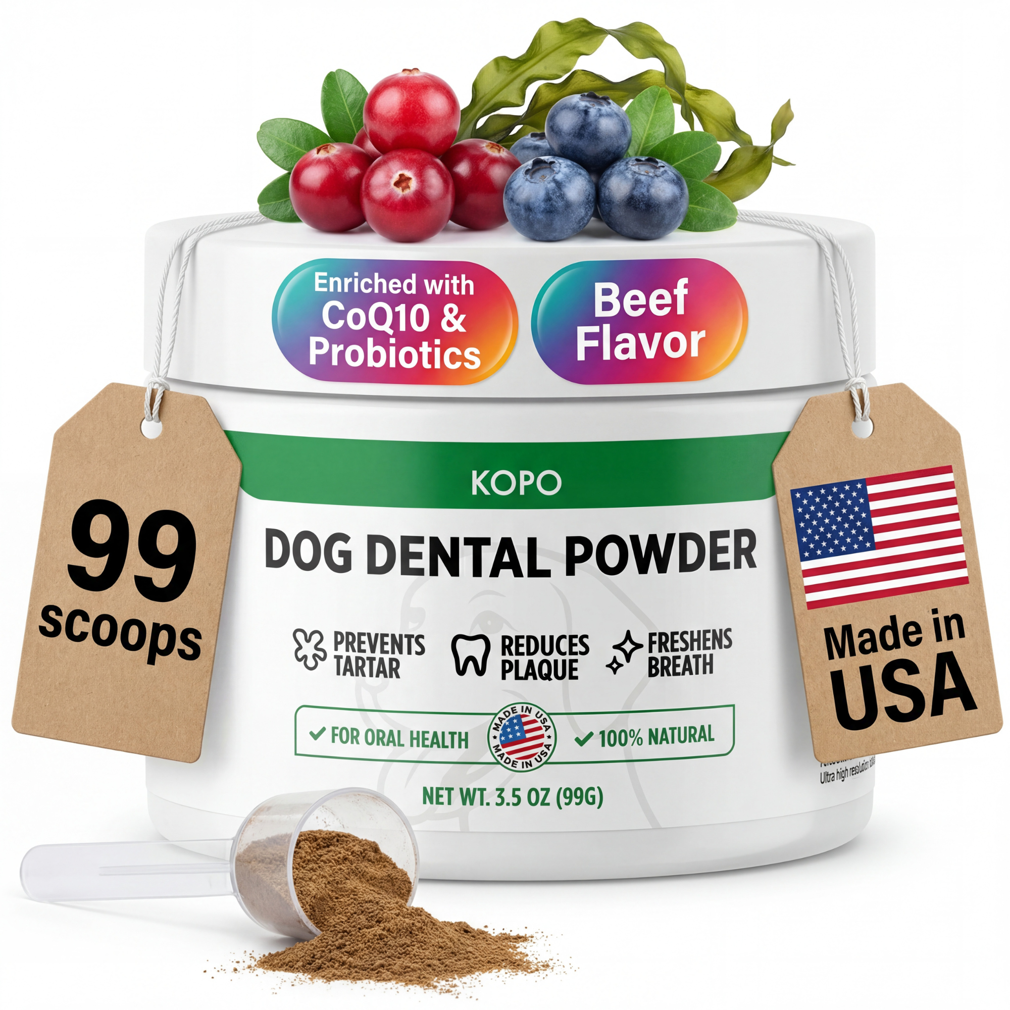 Kopo Dog Dental Powder – Natural Plaque & Breath Support Topper for All Breeds
