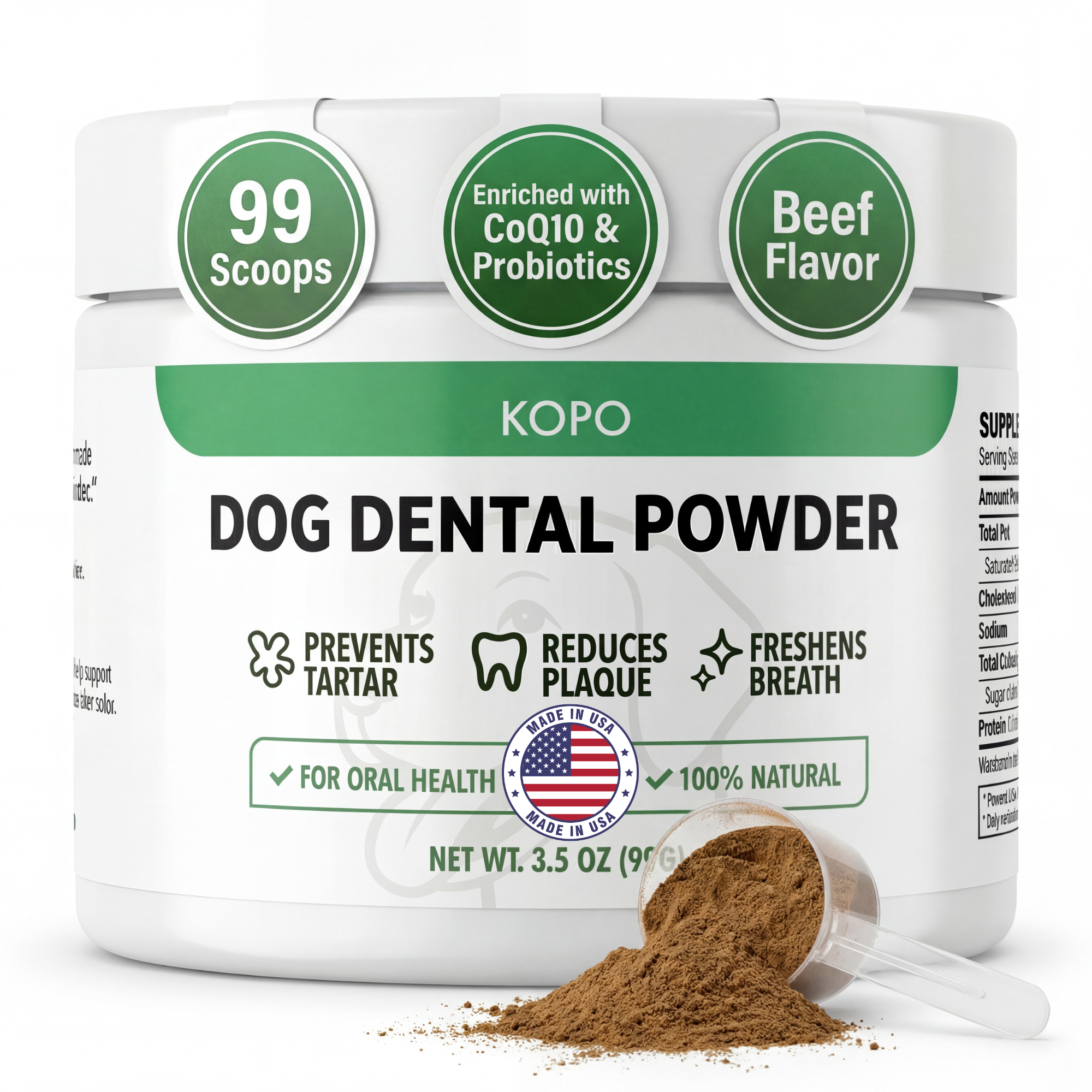 Kopo Dog Dental Powder – Natural Plaque & Breath Support Topper for All Breeds