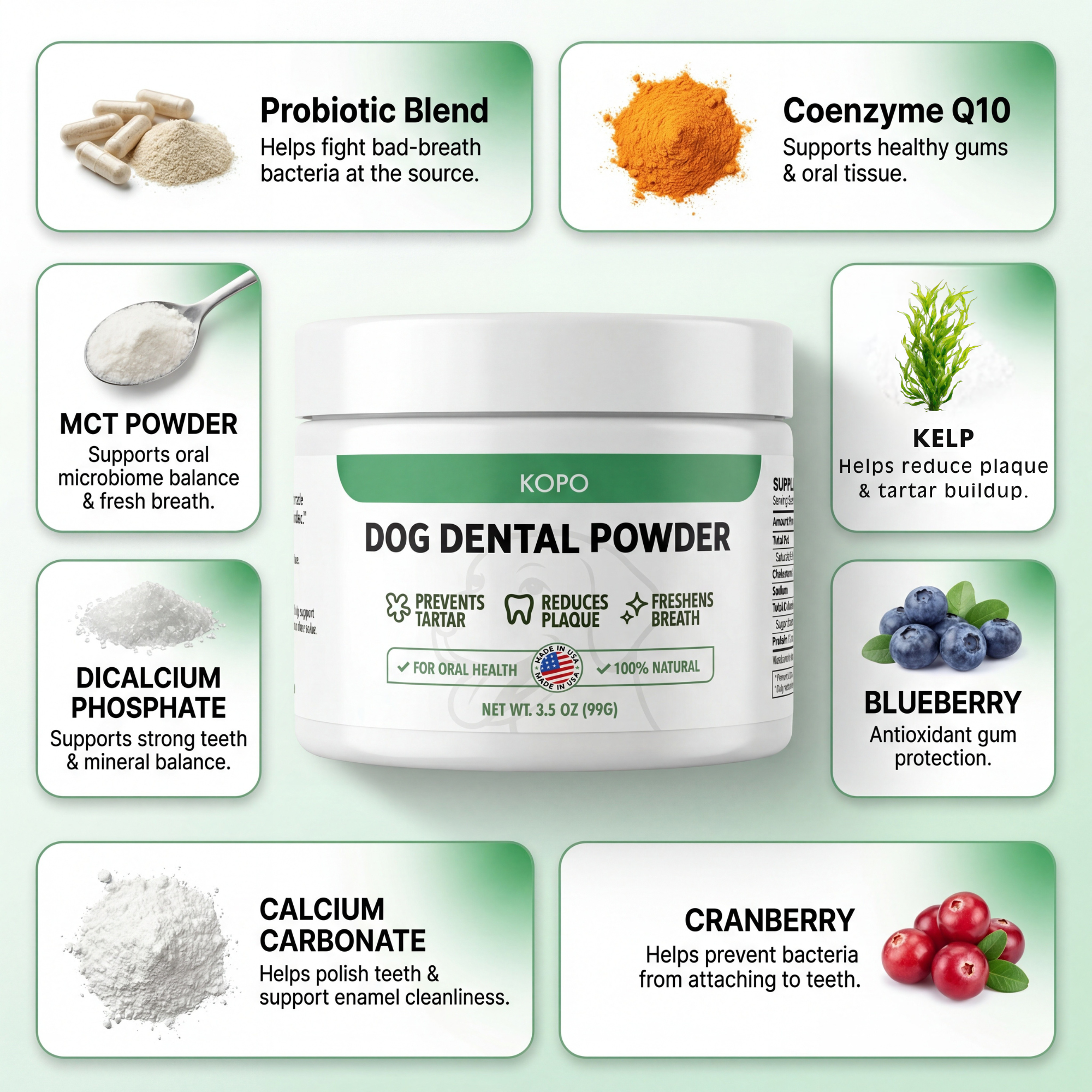 Kopo Dog Dental Powder – Natural Plaque & Breath Support Topper for All Breeds