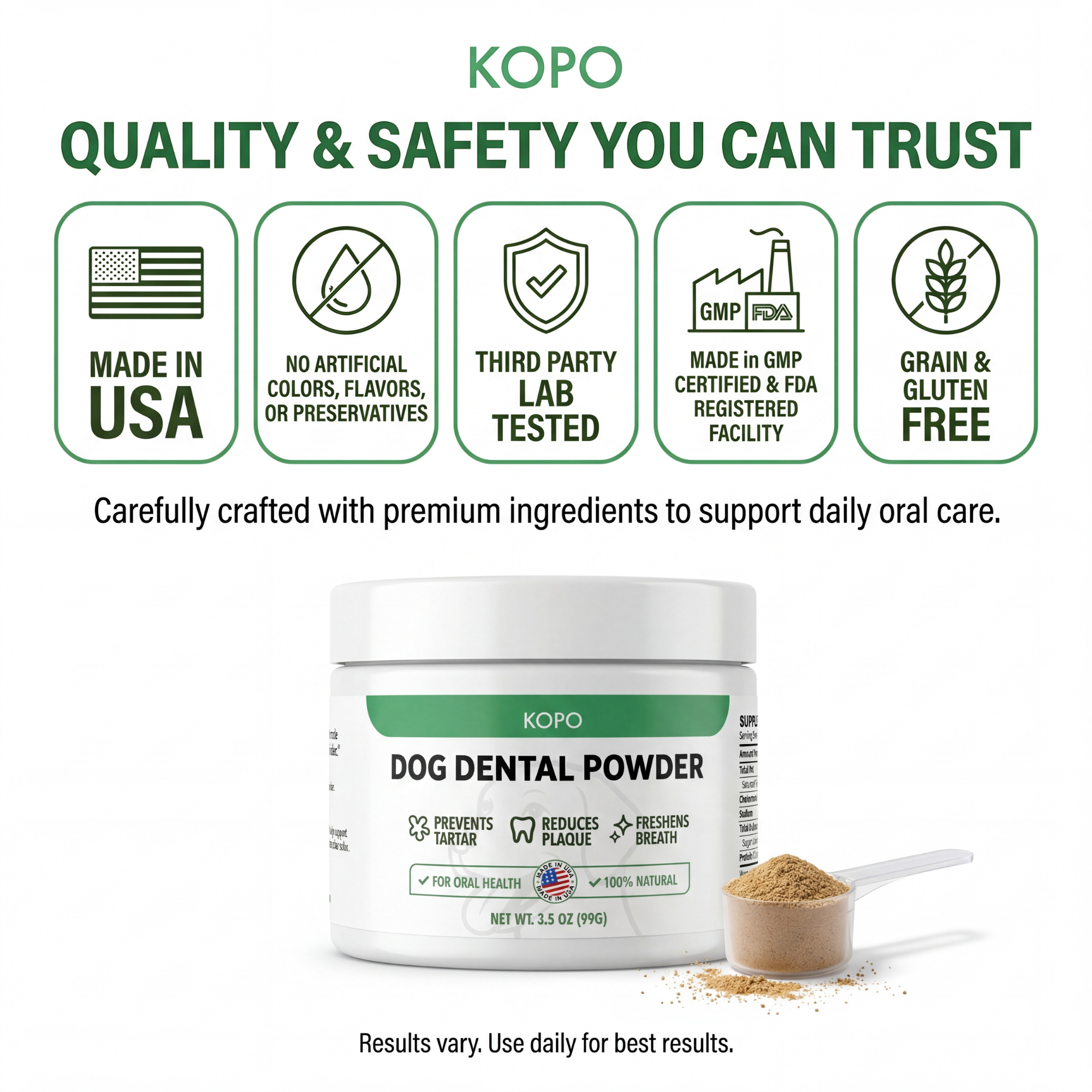 Kopo Dog Dental Powder – Natural Plaque & Breath Support Topper for All Breeds