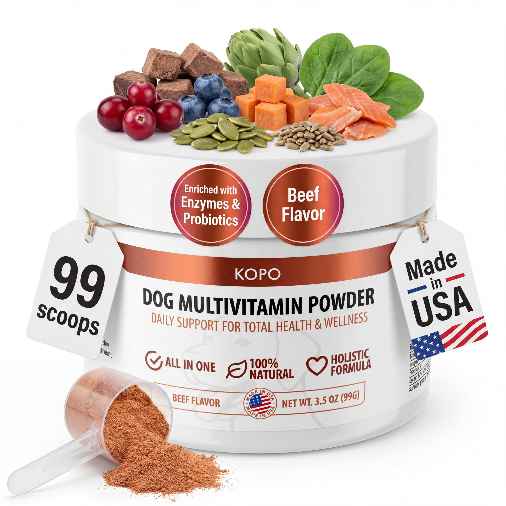 Kopo All-in-One Dog Multivitamin Powder – Natural Daily Vitamin & Mineral Supplement for Dogs