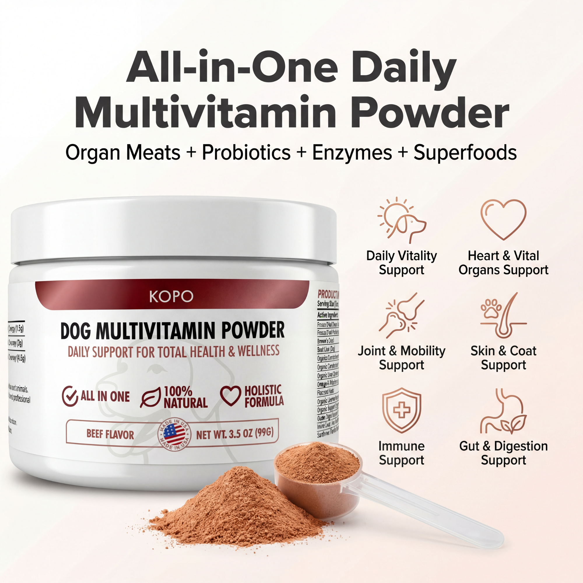 Kopo All-in-One Dog Multivitamin Powder – Natural Daily Vitamin & Mineral Supplement for Dogs