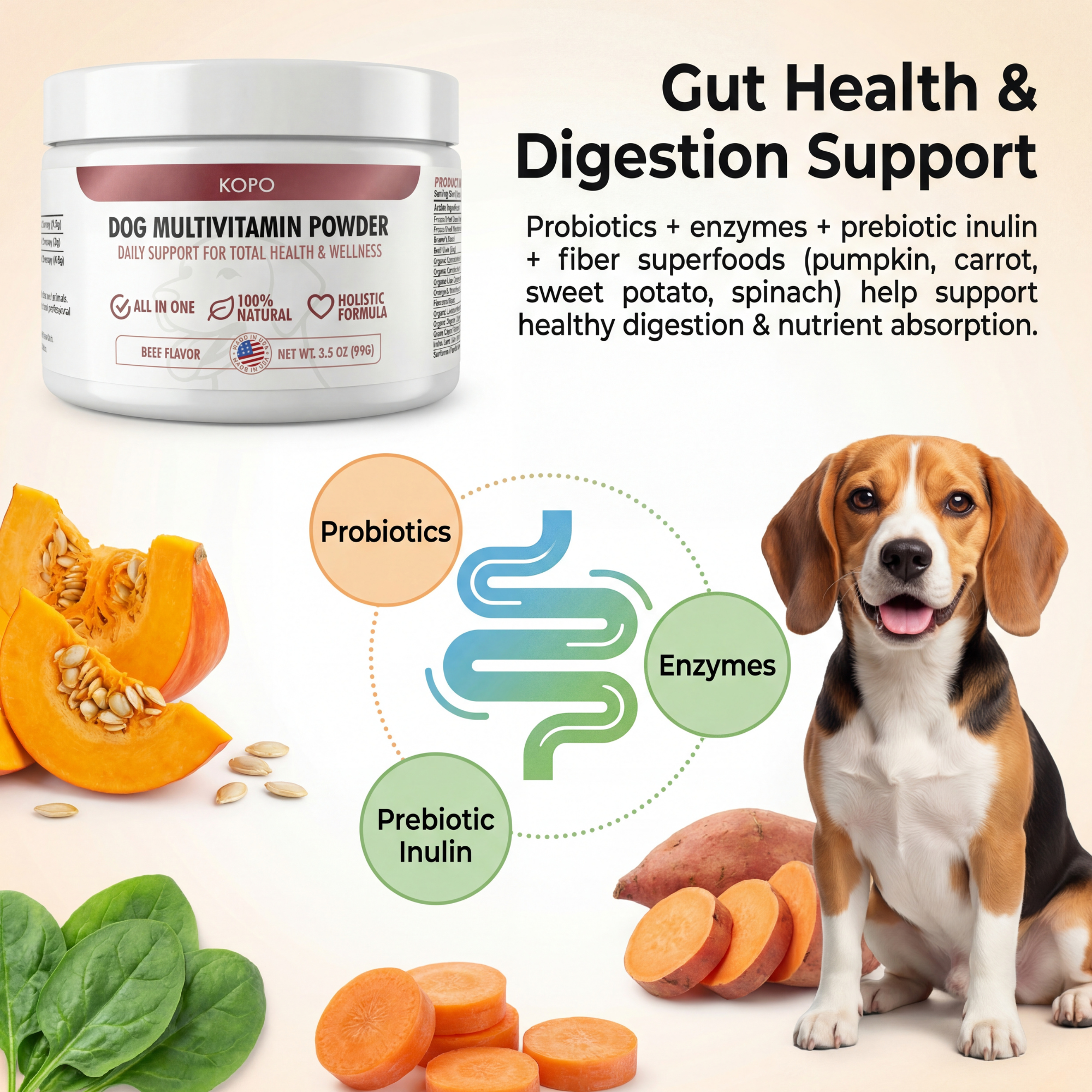 Kopo All-in-One Dog Multivitamin Powder – Natural Daily Vitamin & Mineral Supplement for Dogs