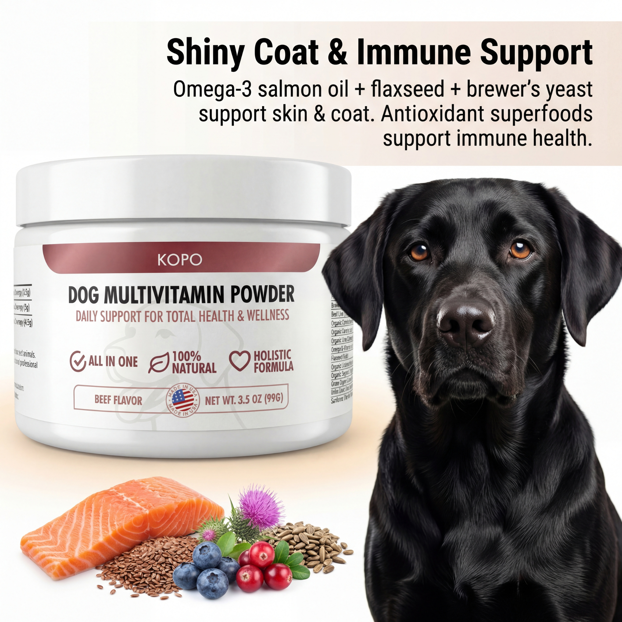 Kopo All-in-One Dog Multivitamin Powder – Natural Daily Vitamin & Mineral Supplement for Dogs