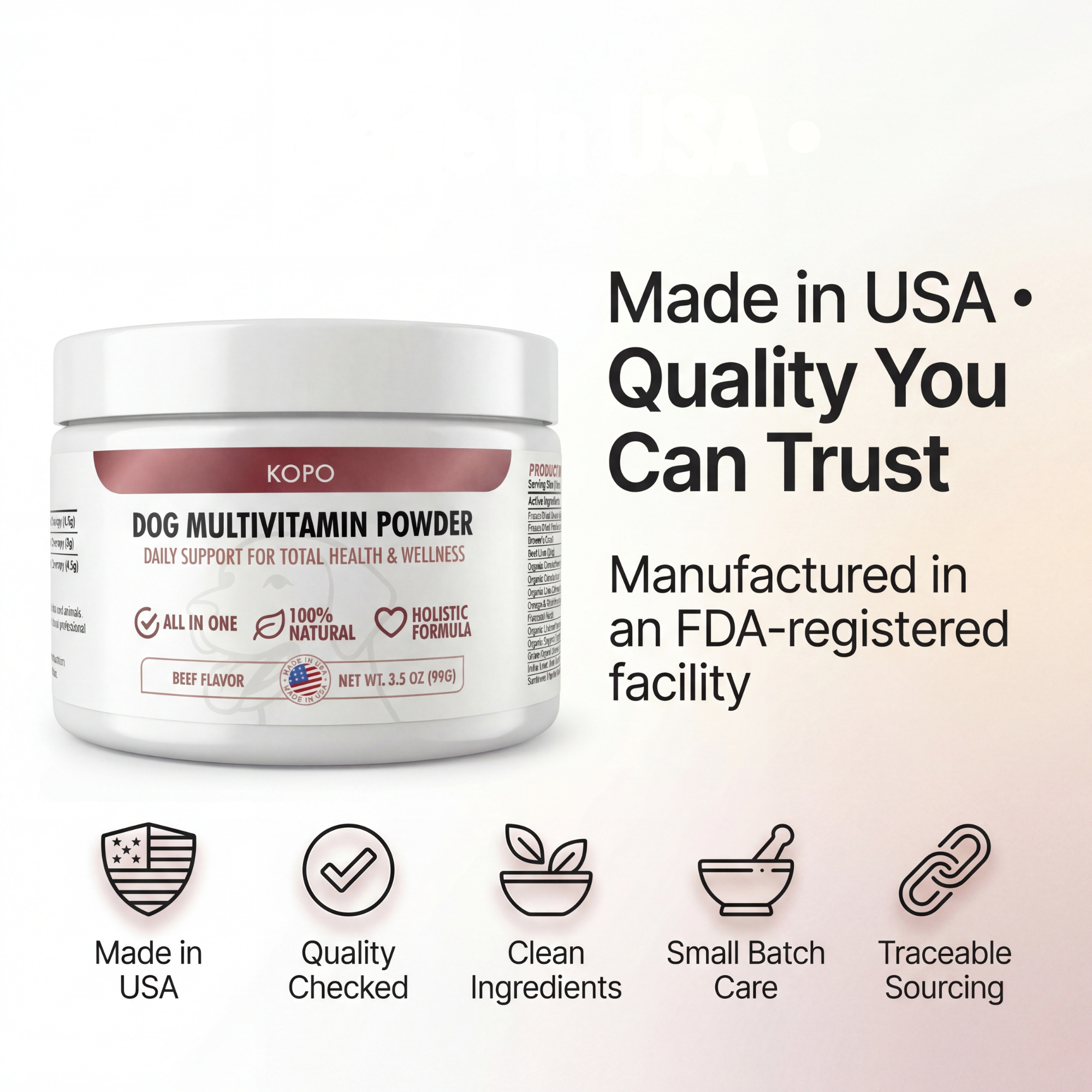 Kopo All-in-One Dog Multivitamin Powder – Natural Daily Vitamin & Mineral Supplement for Dogs